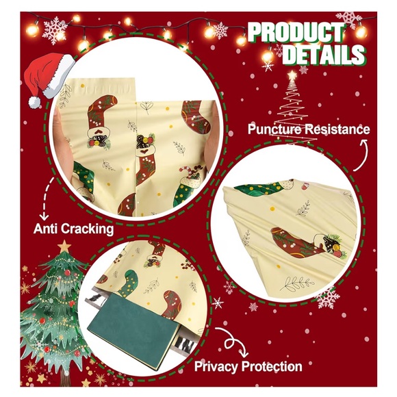 20 (10” x 13”) Festive Yellow Poly Mailers with Stockings Design - Picture 2 of 3